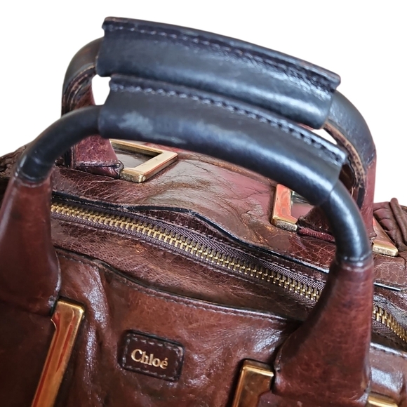 Chloé LARGE Vintage Ethel Brown Leather Handbag, Gold Accents, Crossbody Strap - Picture 6 of 15